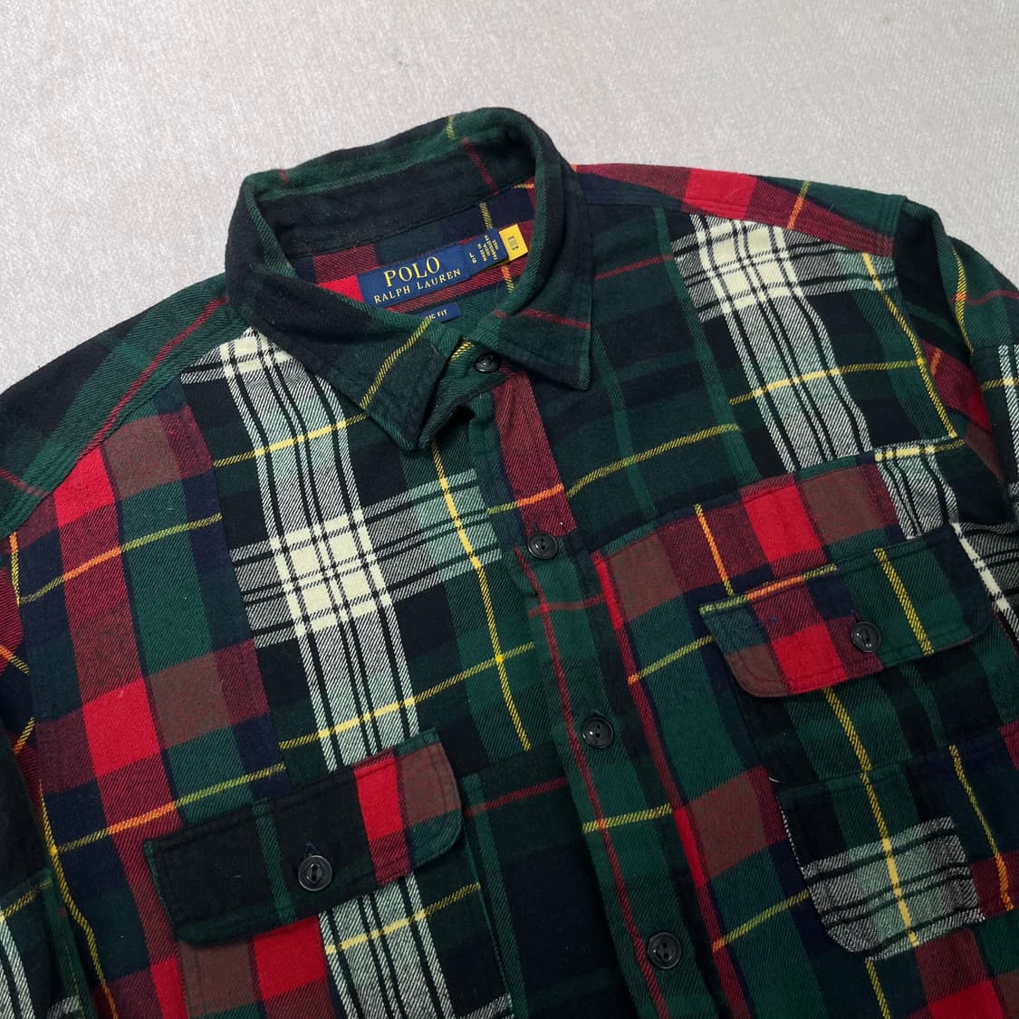 100 폴로 랄프로렌 신형라벨 패치워크 울 체크 셔츠 상품이미지2