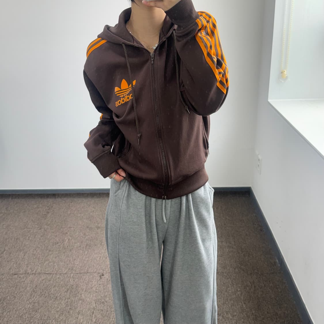 Adidas 아디다스 파이어로고 오렌지 브라운 져지 후드집업 상품이미지1