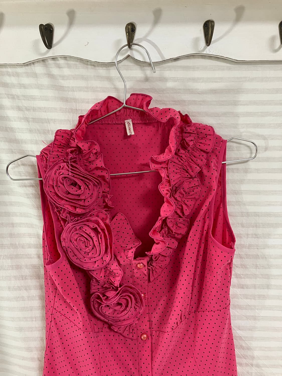 빈티지 핫핑크 땡땡이 로즈 블라우스 1062 모리걸 y2k 스트릿 갸루  상품이미지5