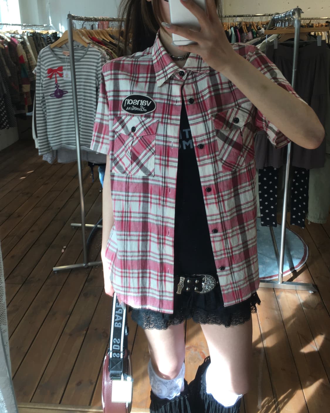 밴슨 핑크 스컬 반팔셔츠 상품이미지4