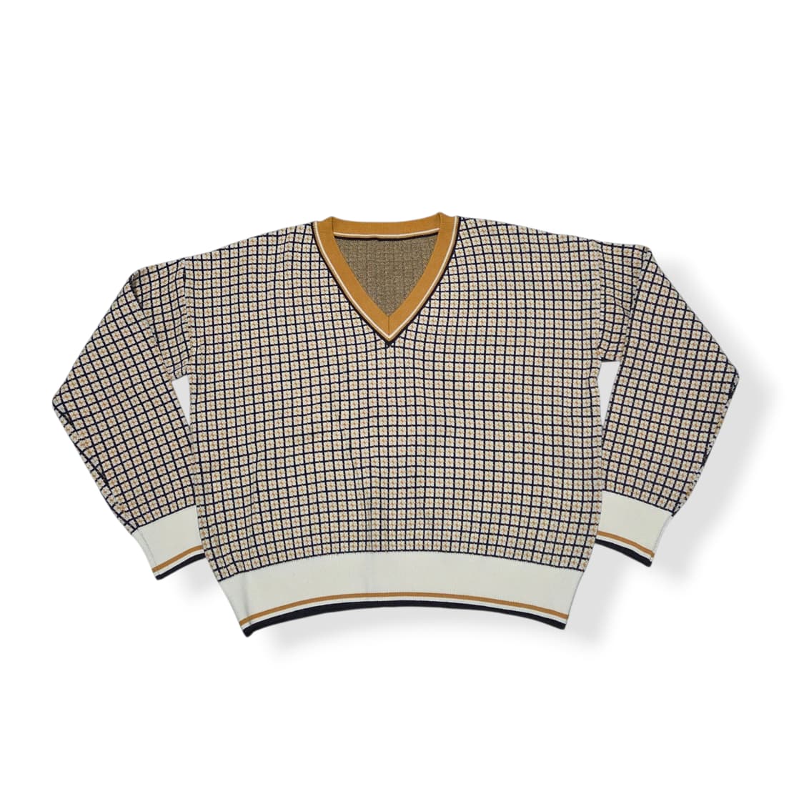 빈티지 클래식 격자무늬 V넥 니트 상품이미지1