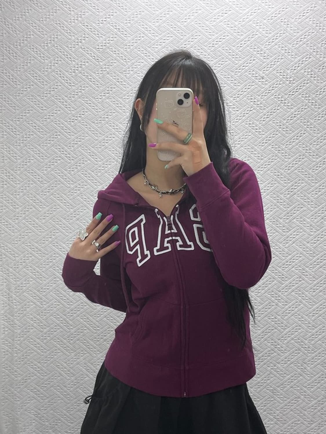 갭 GAP 레트로 Y2K 빅로고 버건디 기모 후드 집업 S C07300 상품이미지1