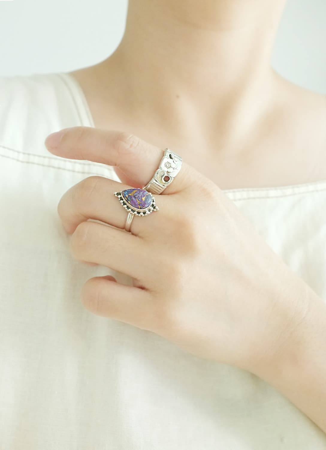 퍼플 코퍼 터키석 천연석 원석 925실버 순은반지  상품이미지3