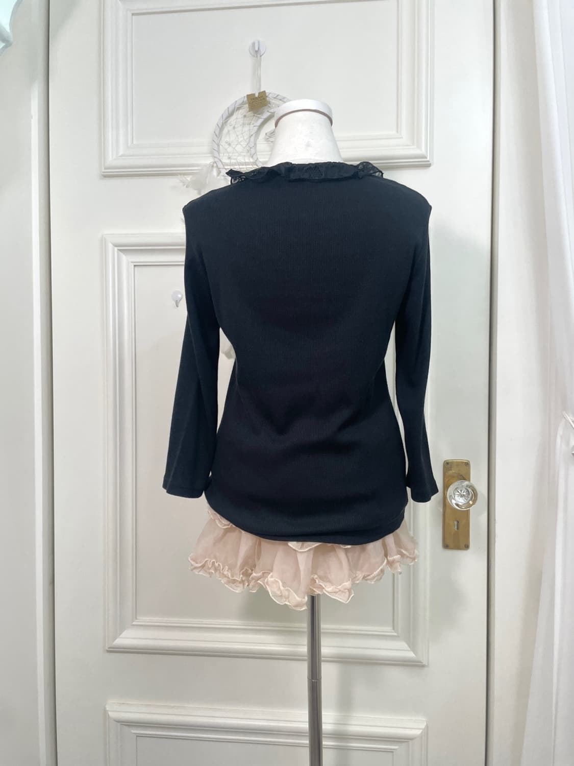 black lace ruffle knit top(size-L) 상품이미지3