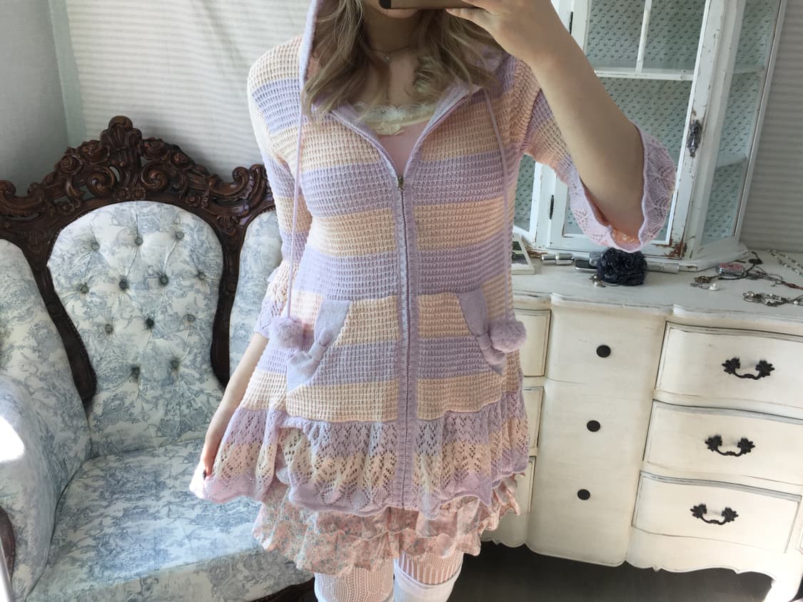 일본빈티지 히메 갸루 리본 프릴 후드집업 상품이미지2