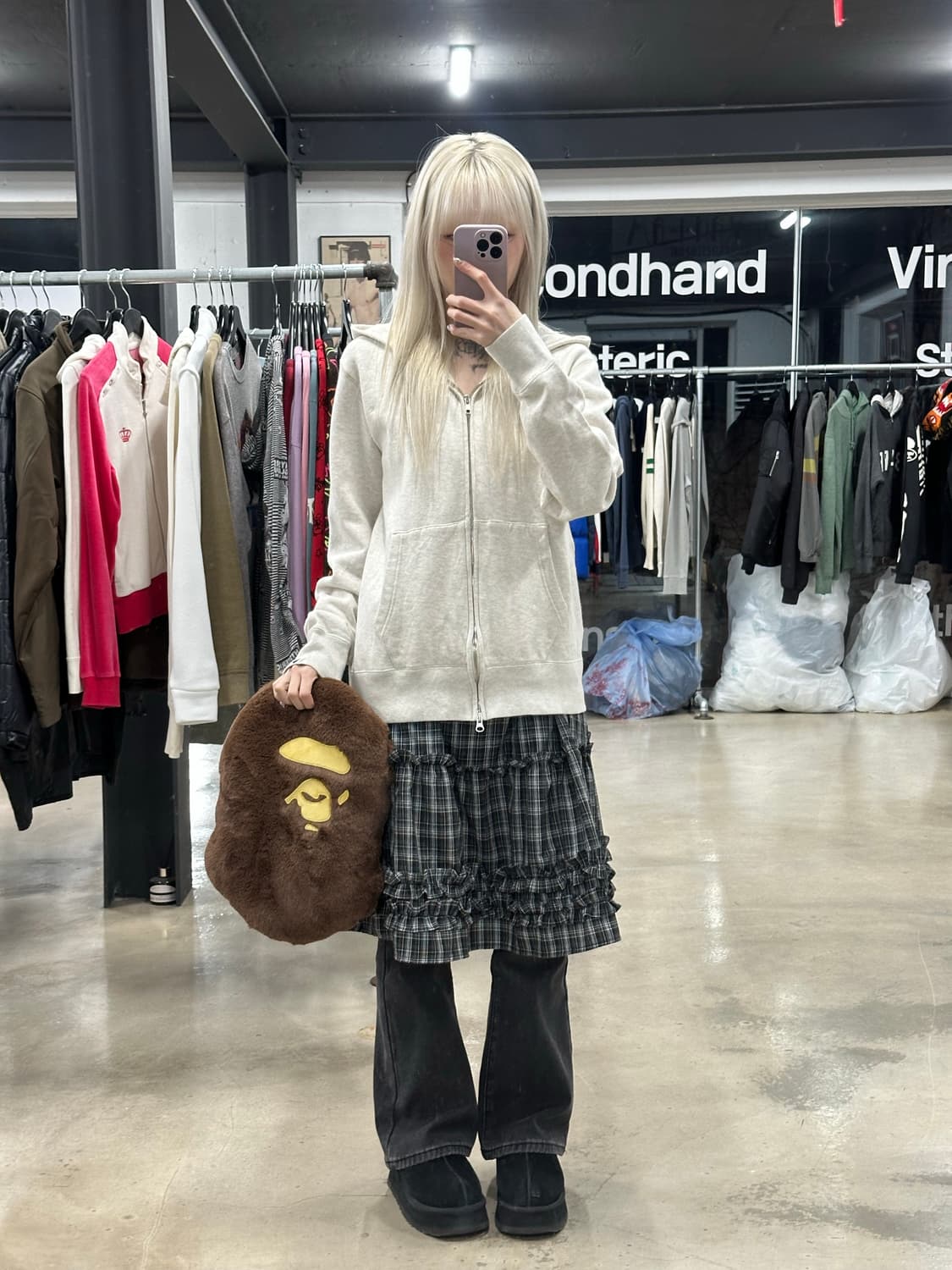 베이프 백프린팅 마일로 해골 후드 집업 상품이미지2