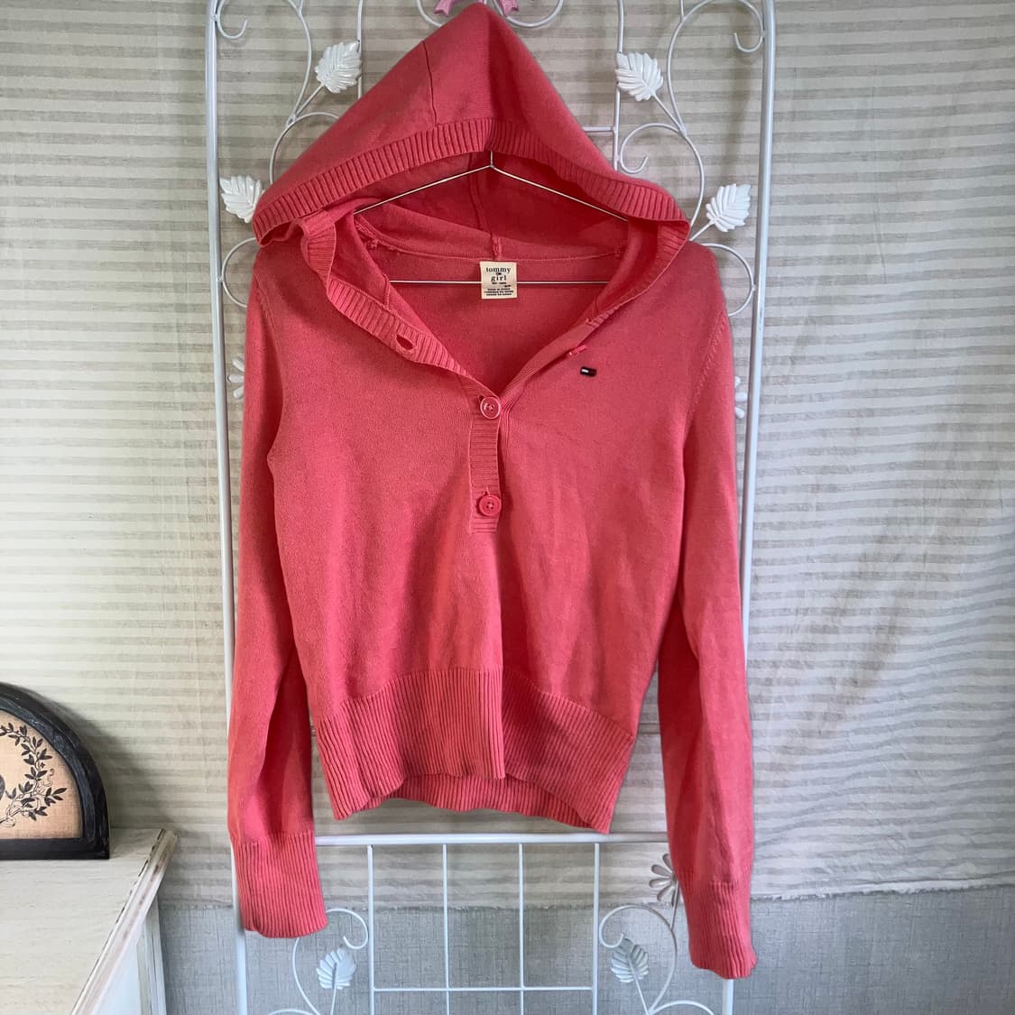jpn vintage 타미걸 코랄핑크 버튼 후드 니트 상품이미지5