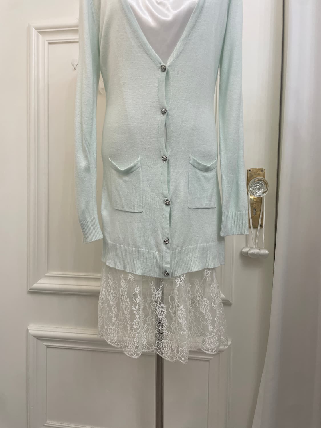 mint pocket long cardigan&white lace sat 상품이미지7