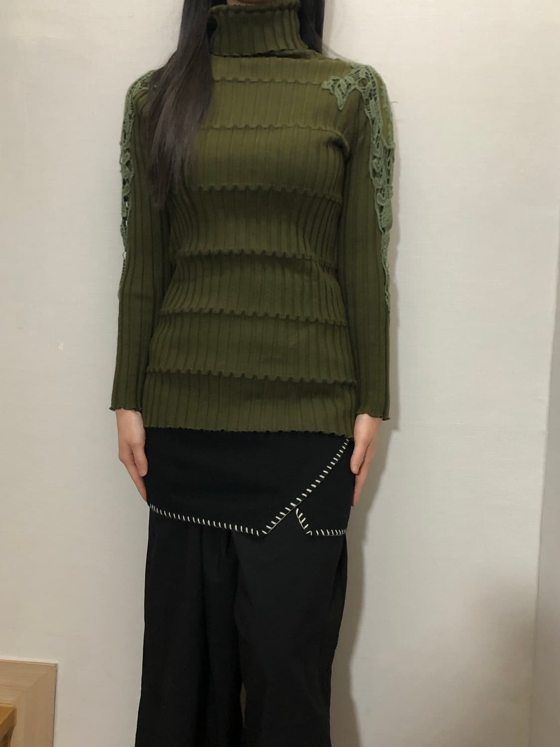 빈티지 카키 레이스 니트 상품이미지5