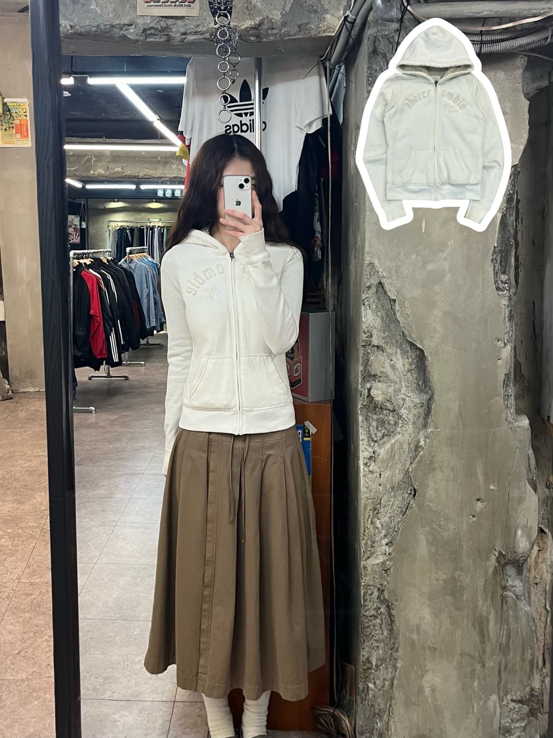 아베크롬비 양털 후드집업 화이트 키즈 L #csz2643 상품이미지1