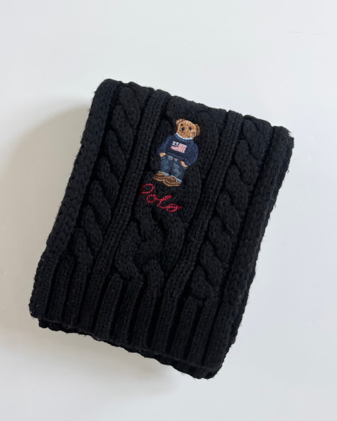 Polo 폴로 랄프로렌 베어자수 로고 블랙컬러 케이블 머플러 상품이미지1