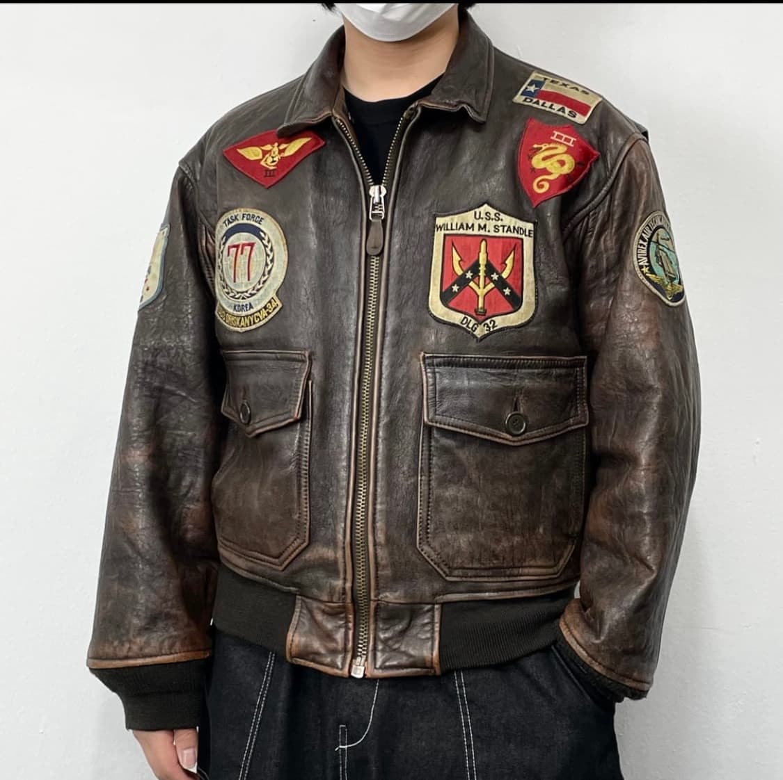 아비렉스 G-1 패치워크 천연가죽 플라이트 자켓 상품이미지2