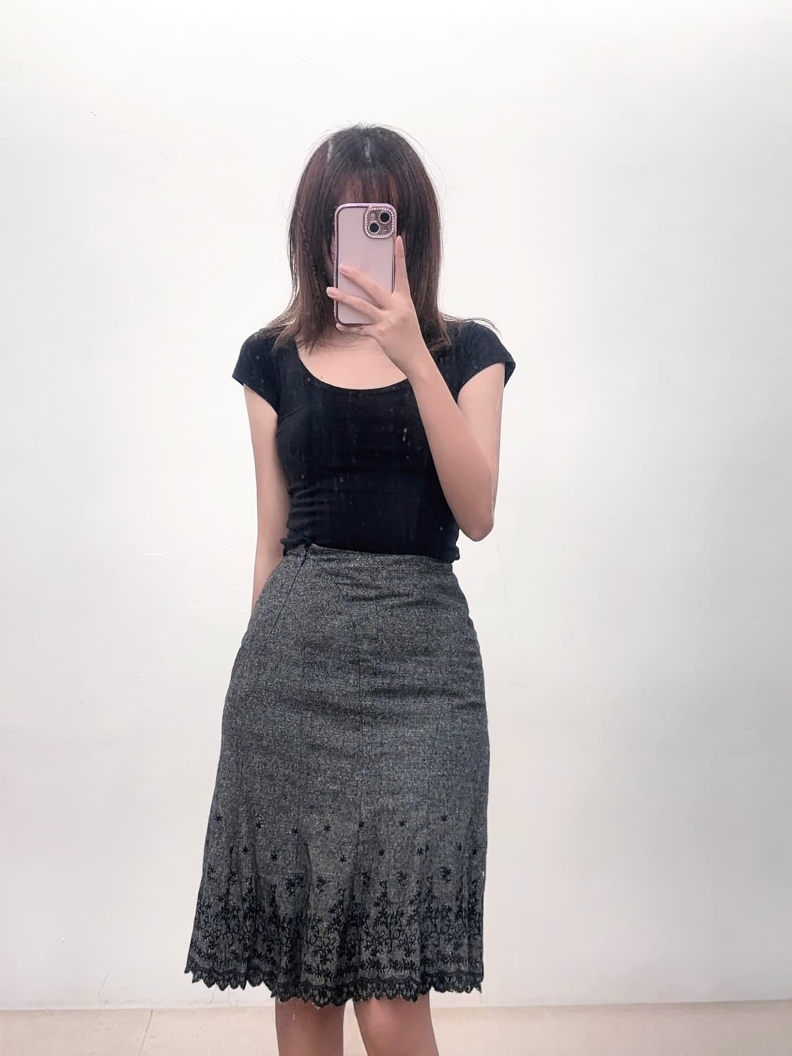 공겜여주 고딕풍 자수 미디 스커트 상품이미지1