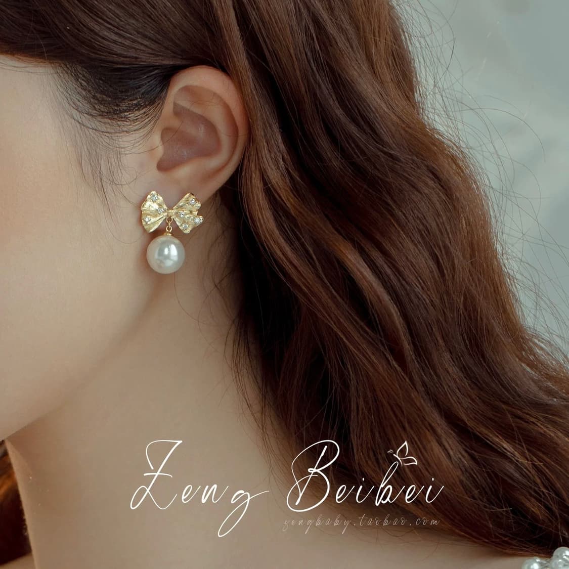 Zeng Beibei 큐빅리본 진주 귀걸이 상품이미지5