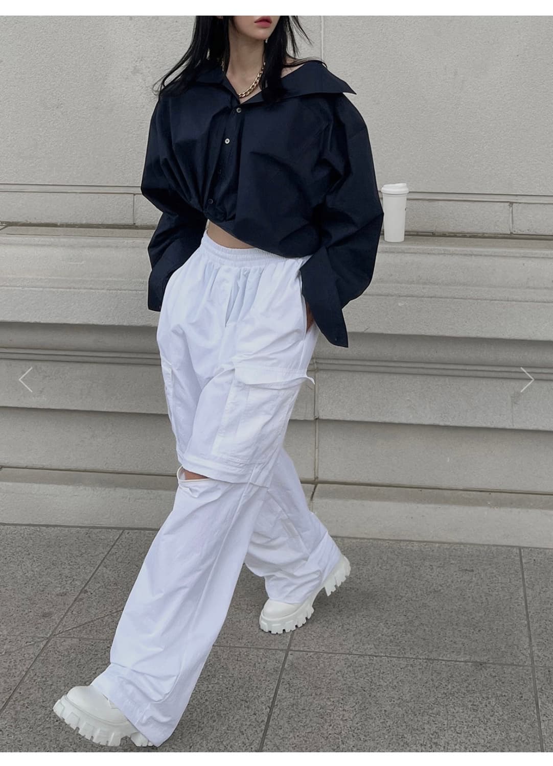 새상품) 랑거 뮈 언발 셔츠 네이비 상품이미지2