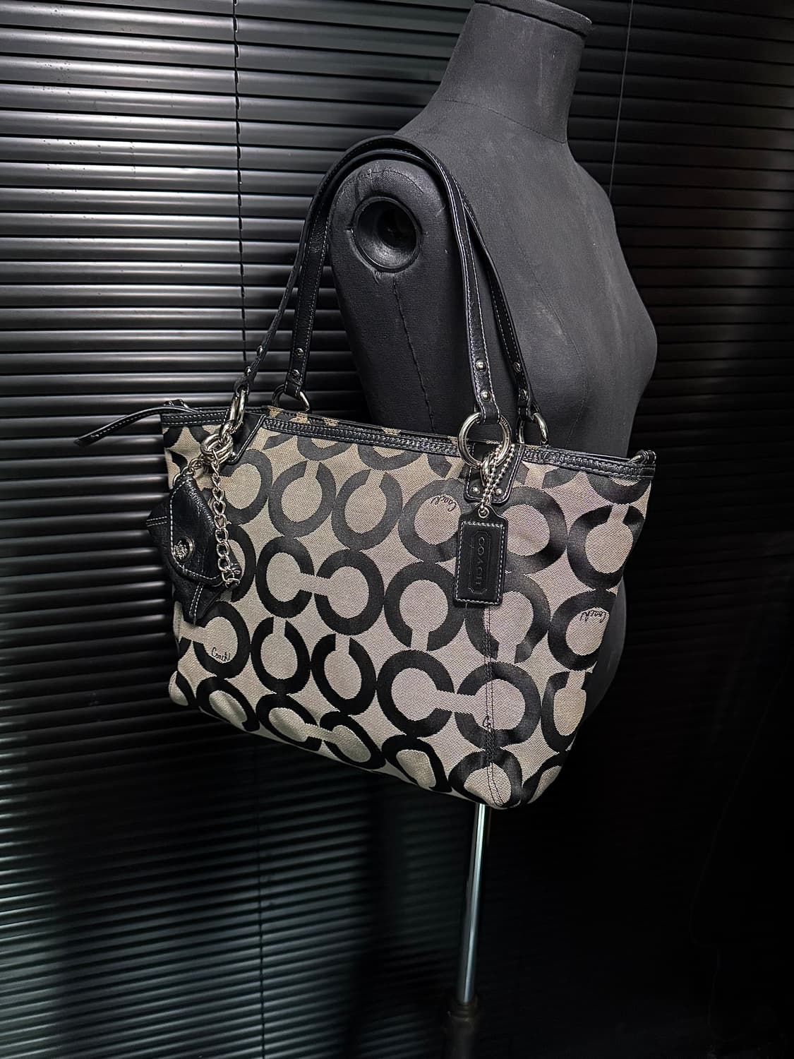 코치 블랙 캔버스 가죽 쇼퍼백 숄더백 토드백 가방 빈티지 명품 웨스턴 상품이미지1