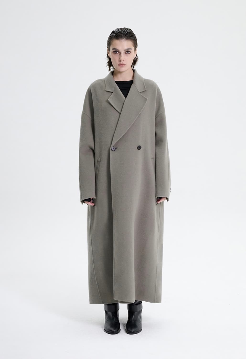 트리밍버드 와이드 롱코트 [카키그레이] 상품이미지4