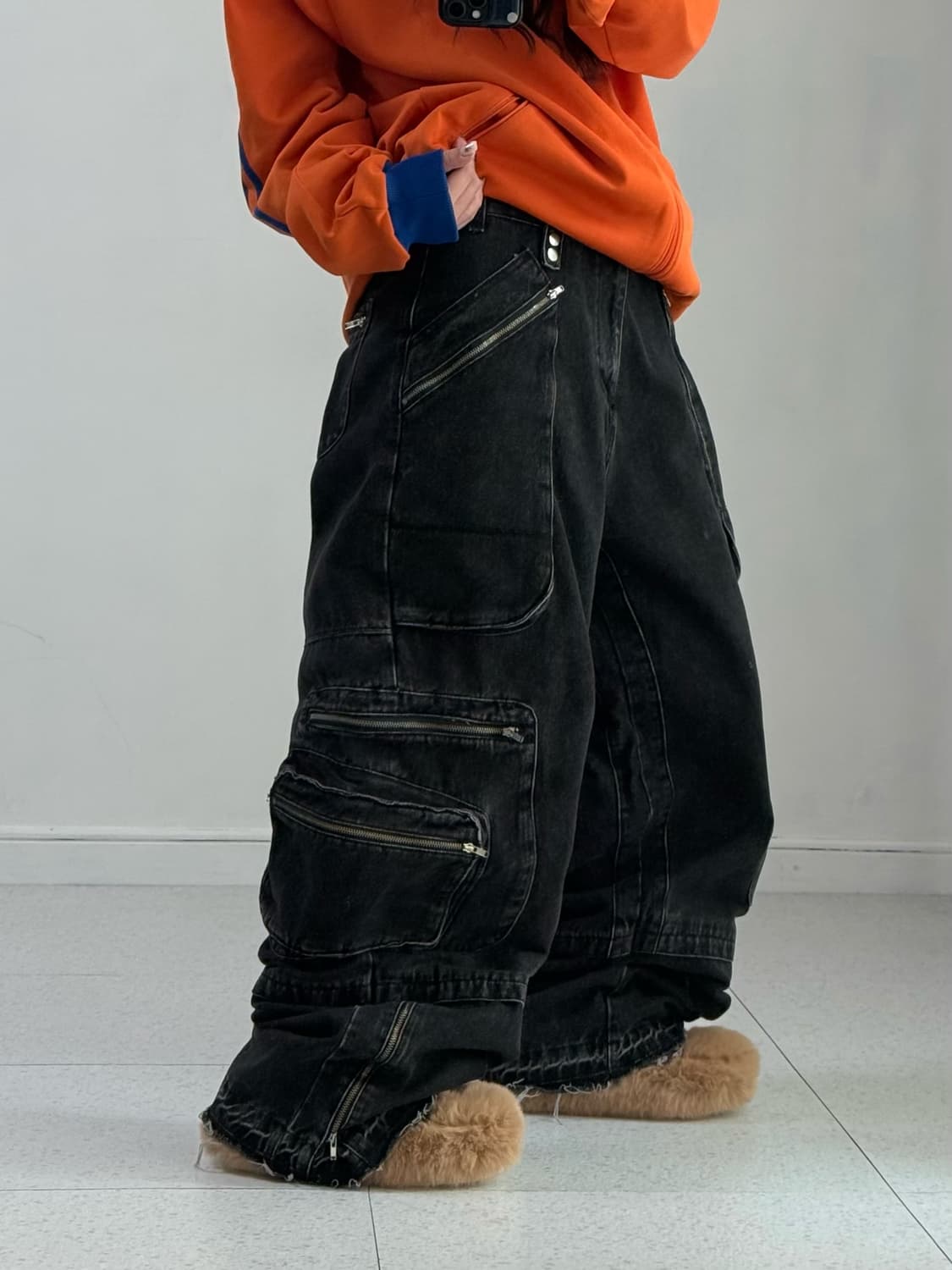 빅유니온 흑청 멀티포켓 카고팬츠 상품이미지2