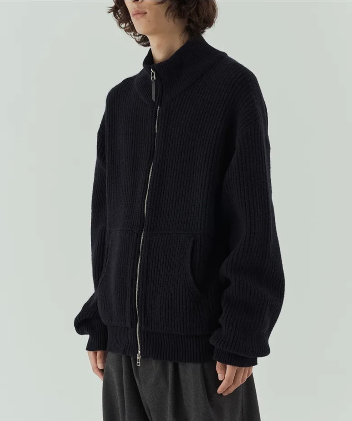 하이넥 울 집업 니트 (딥 네이비) 상품이미지5