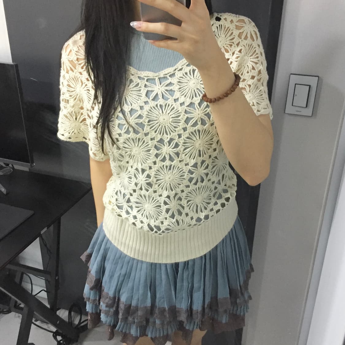 Forever21  레이스 플라워 패턴 레이어드 반팔 상품이미지2