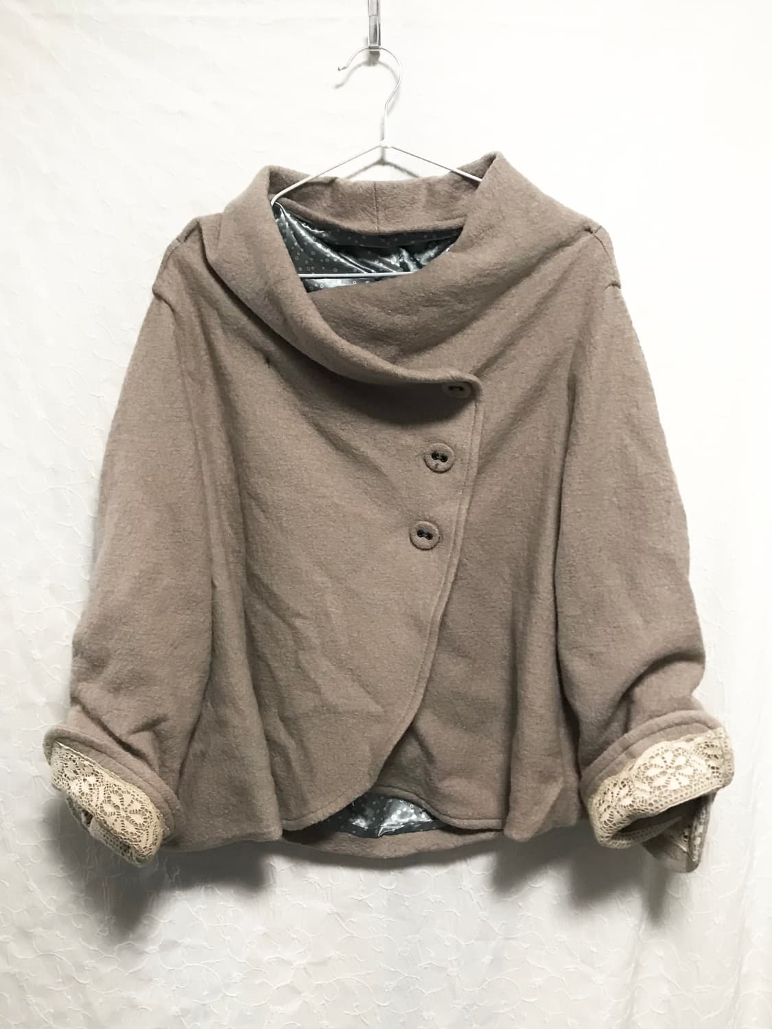 빈티지 너드 모리 사선 버튼 레이스 울 코트 자켓 상품이미지1