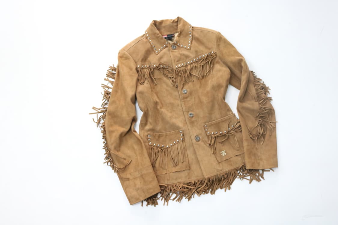 DIESEL 디젤 웨스턴 스터드 프링지 스웨이드 레더 자켓 (S) 상품이미지2