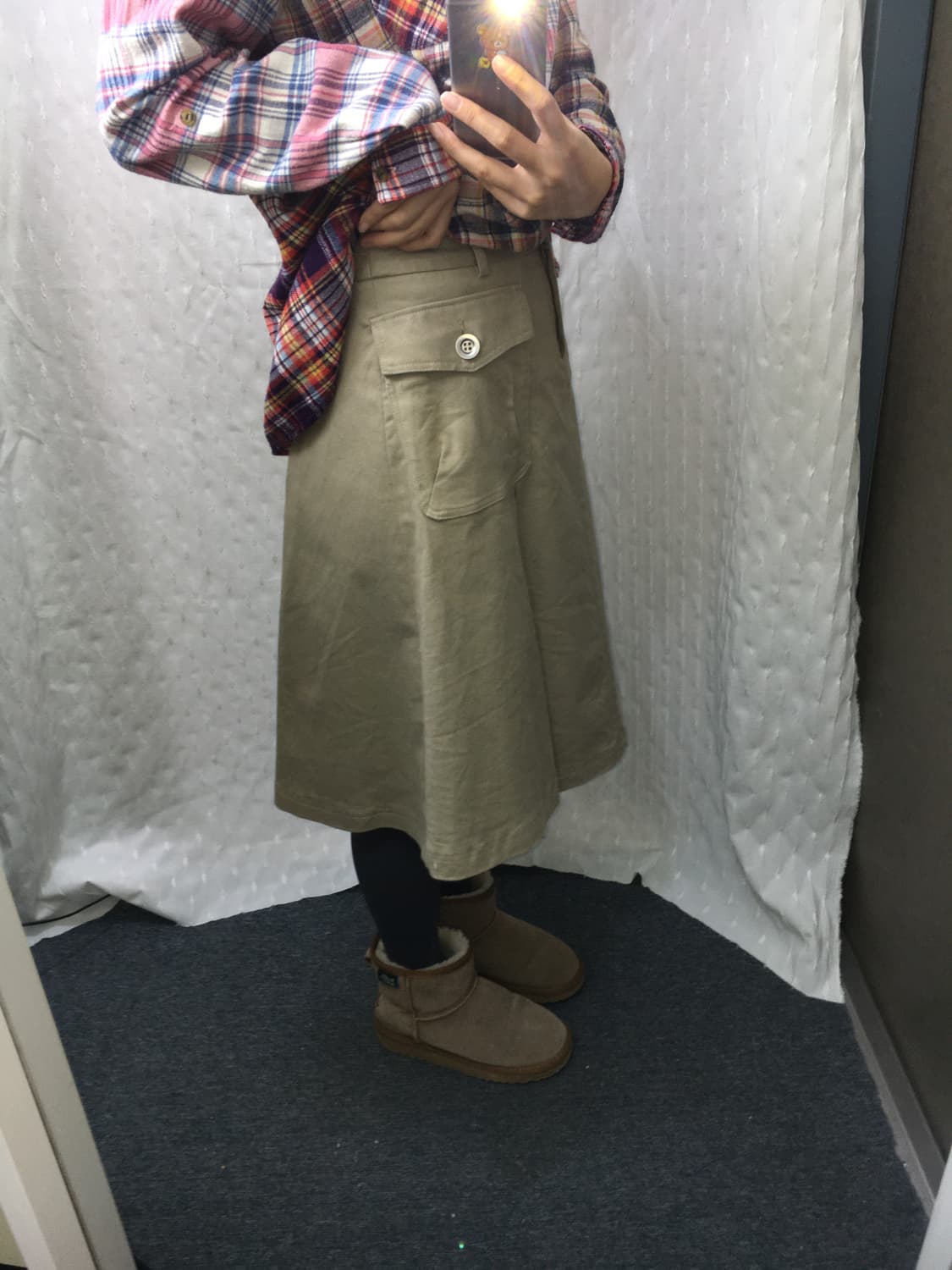 베이지 미디 코튼 스커트 상품이미지5