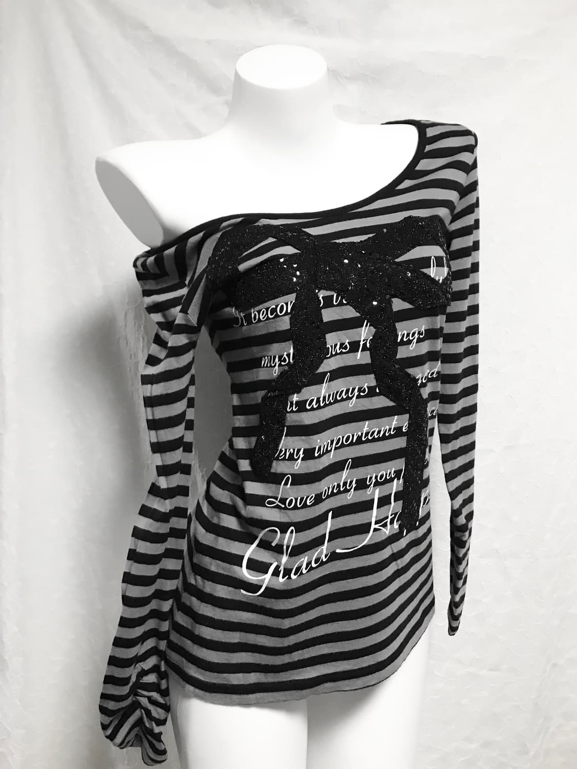 빈티지 갸루 글리터 리본 스트라이프 셔링 롱슬리브 탑 상품이미지2