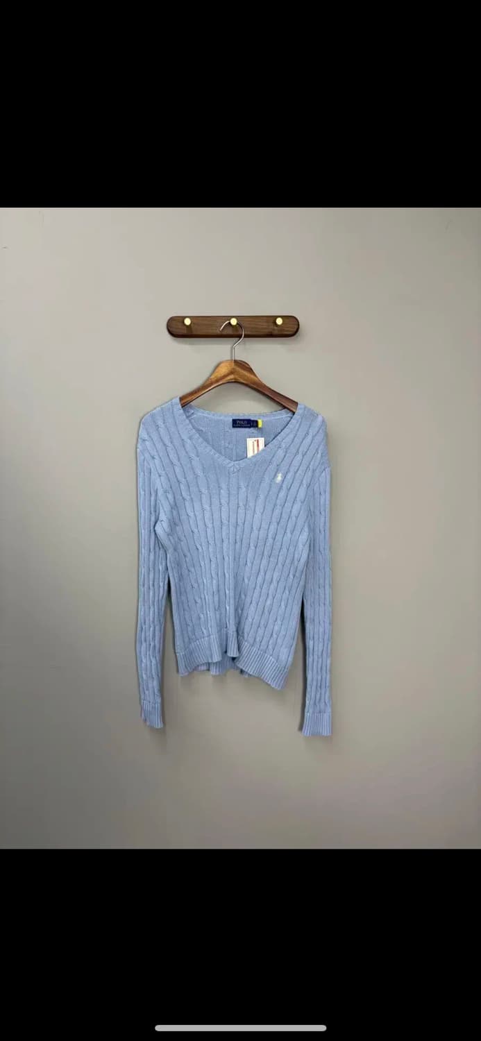 폴로 랄프로렌 로고 브이넥 케이블 스카이블루 니트 H938 상품이미지2