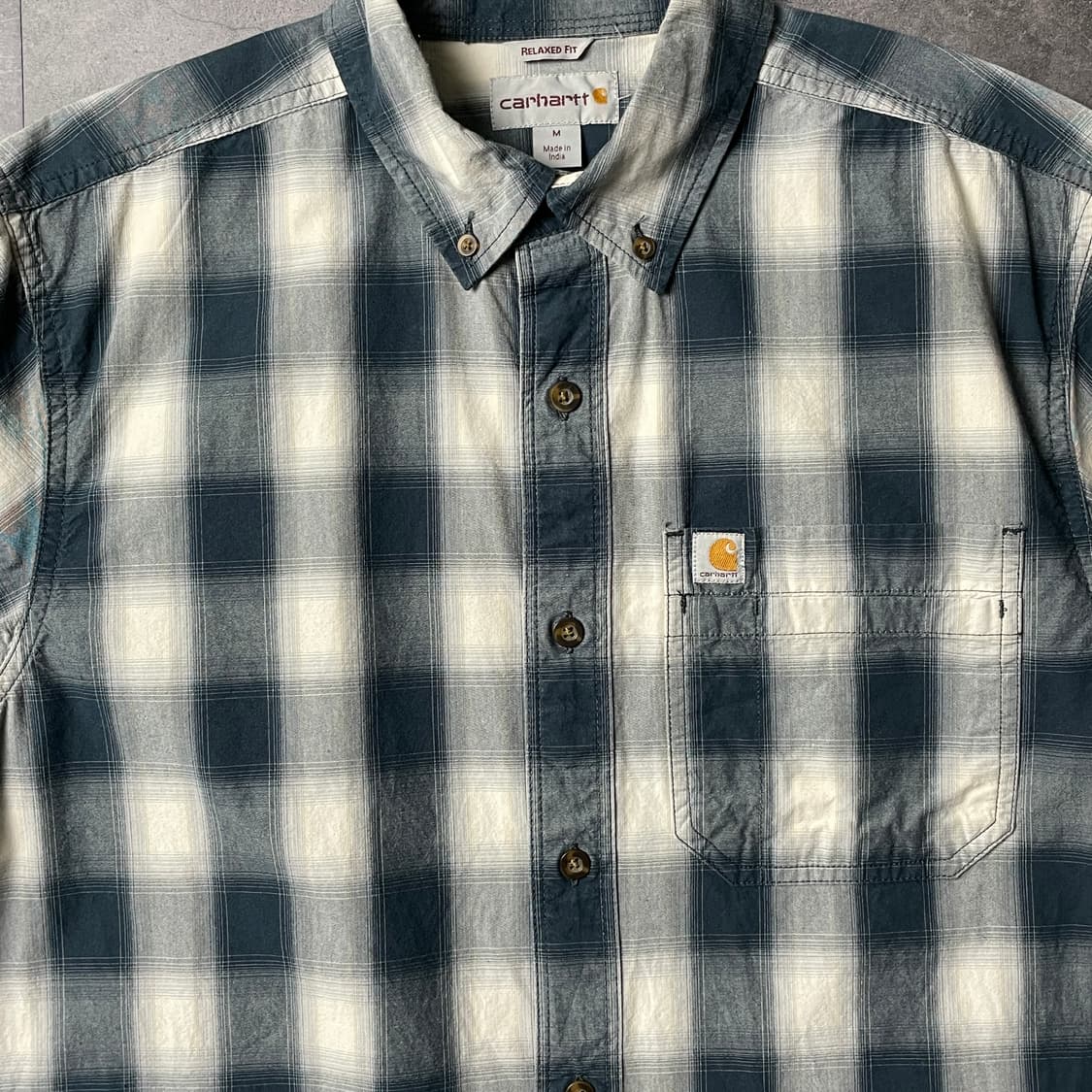 CARHARTT 칼하트 블루 체크 다운버튼 반팔 워크 셔츠 A00989 상품이미지3