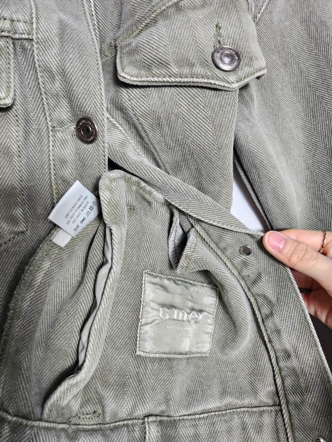 유메르 헤링본 카키 데님 자켓 상품이미지3