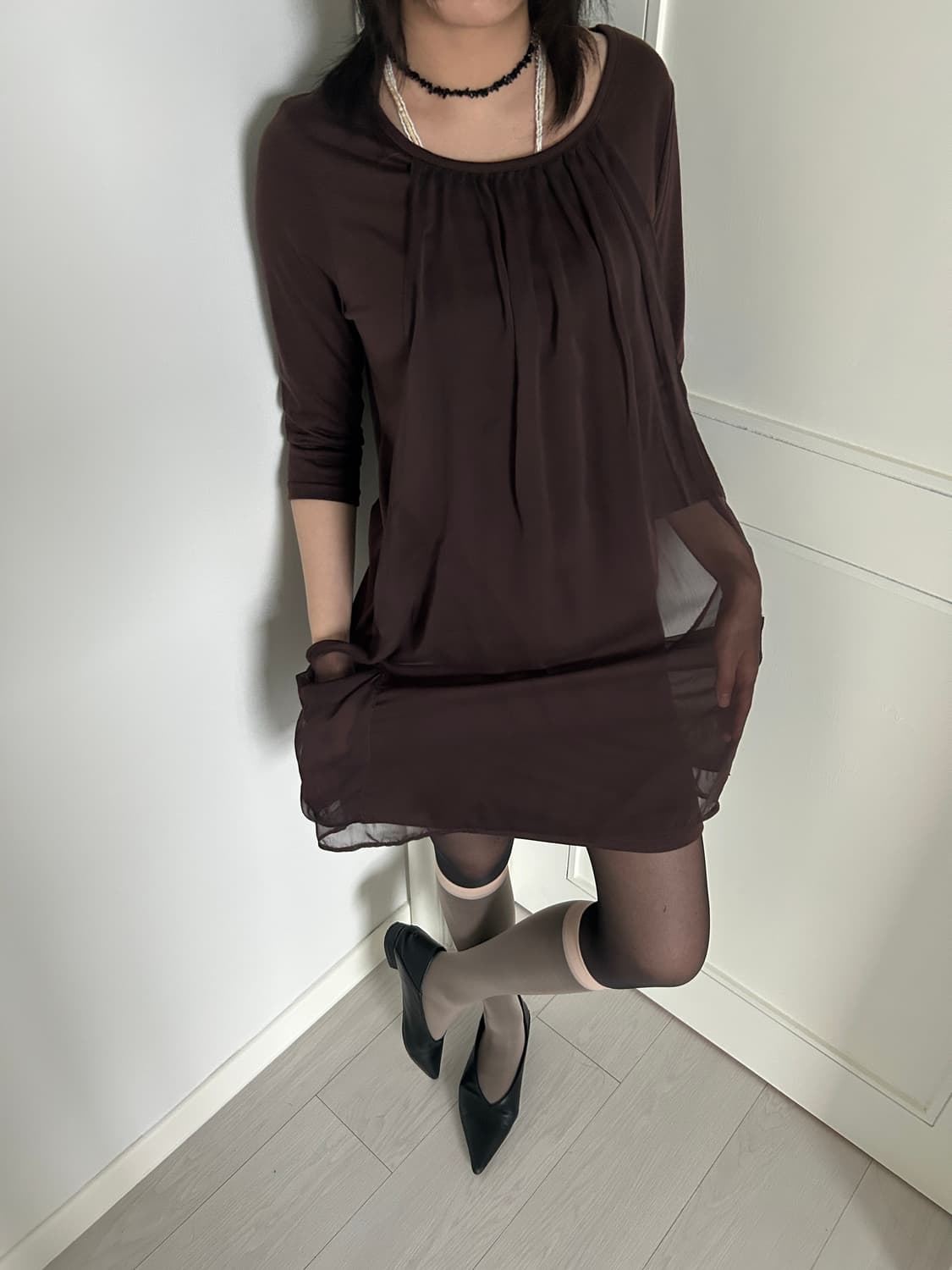 Sheer Layered Brown Dress / 빈티지 미니 원피스 상품이미지4