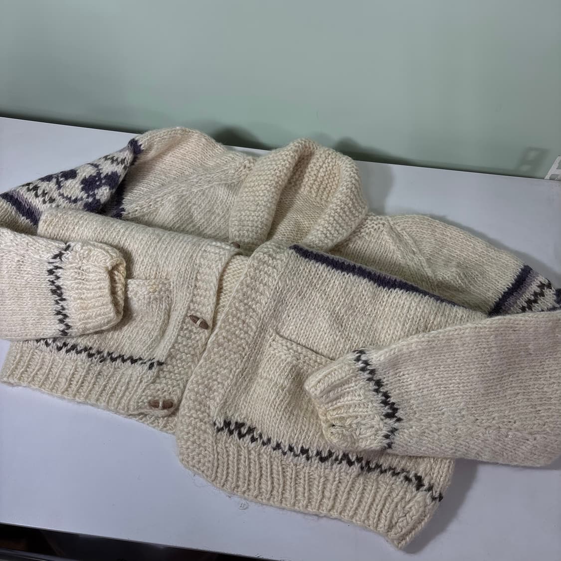 M VTG 아이보리 자카드 더플 코위찬 가디건 상품이미지2