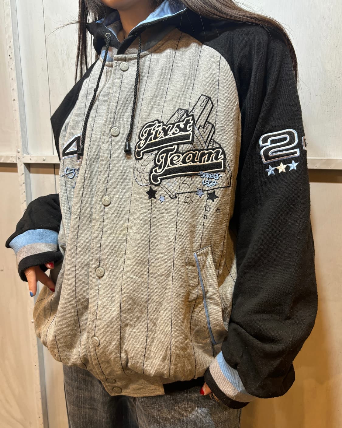 90s Vintage Hooded Varsity Jacke 상품이미지4