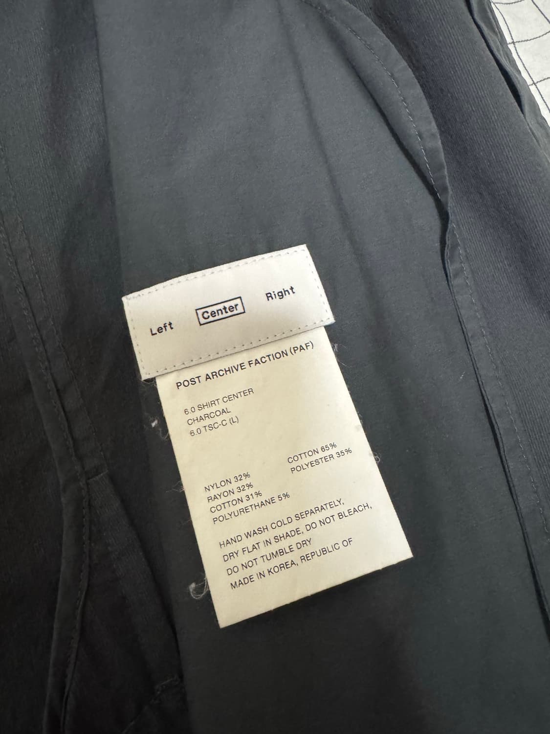 (PAF) 파프 포스트 아카이브팩션 6.0 센터 차콜셔츠 상품이미지3