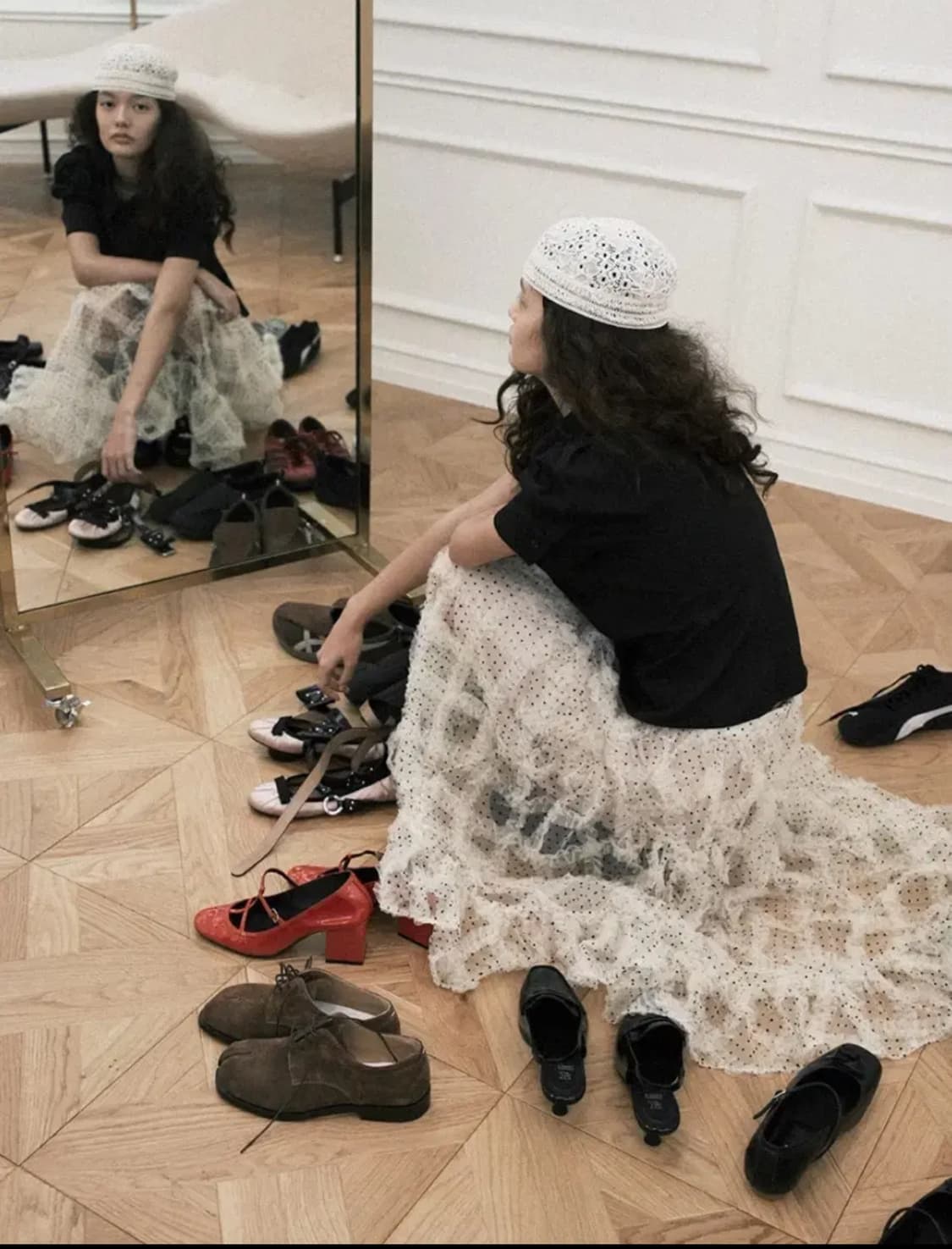 호쿠스포쿠스 Polka dot frill skirt / Champagne 상품이미지1