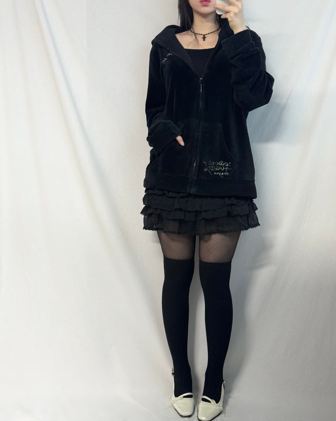 에드하디 스컬/로고 자수 플리스 후디드 집업 상품이미지4