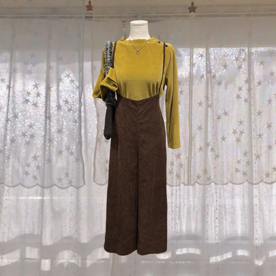 빈티지 버튼 포인트 올리브 코듀로이 벨벳 니트 티셔츠 상품이미지3