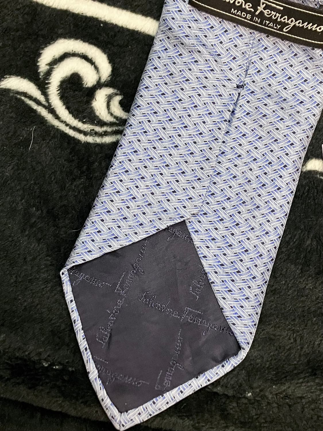 살바토레 페라가모 실크 넥타이 블루 #csz3207 상품이미지4