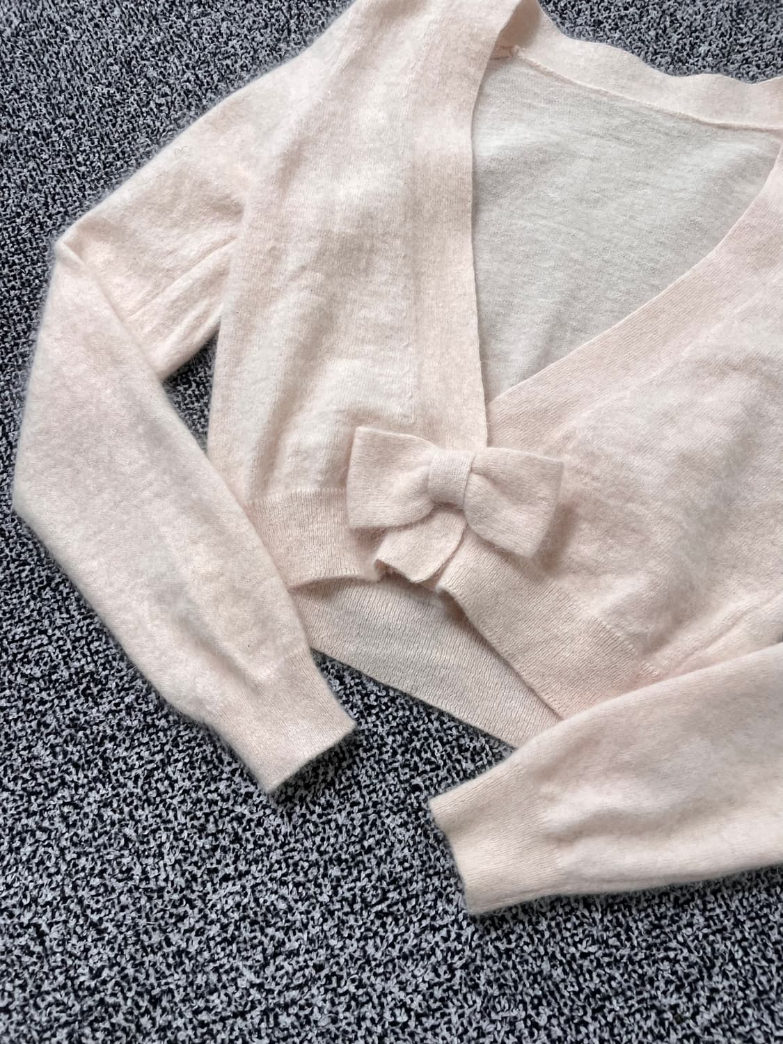 vinteちきゅ. 리본 핑크 니트 가디건 히메갸루  상품이미지2