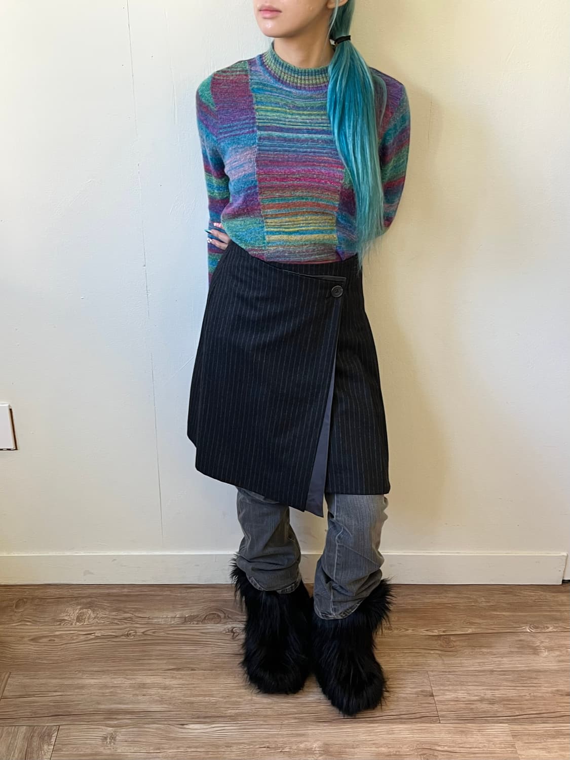 TOMORROWLAND 울 캐시미어 스트라이프 랩 스커트 상품이미지7