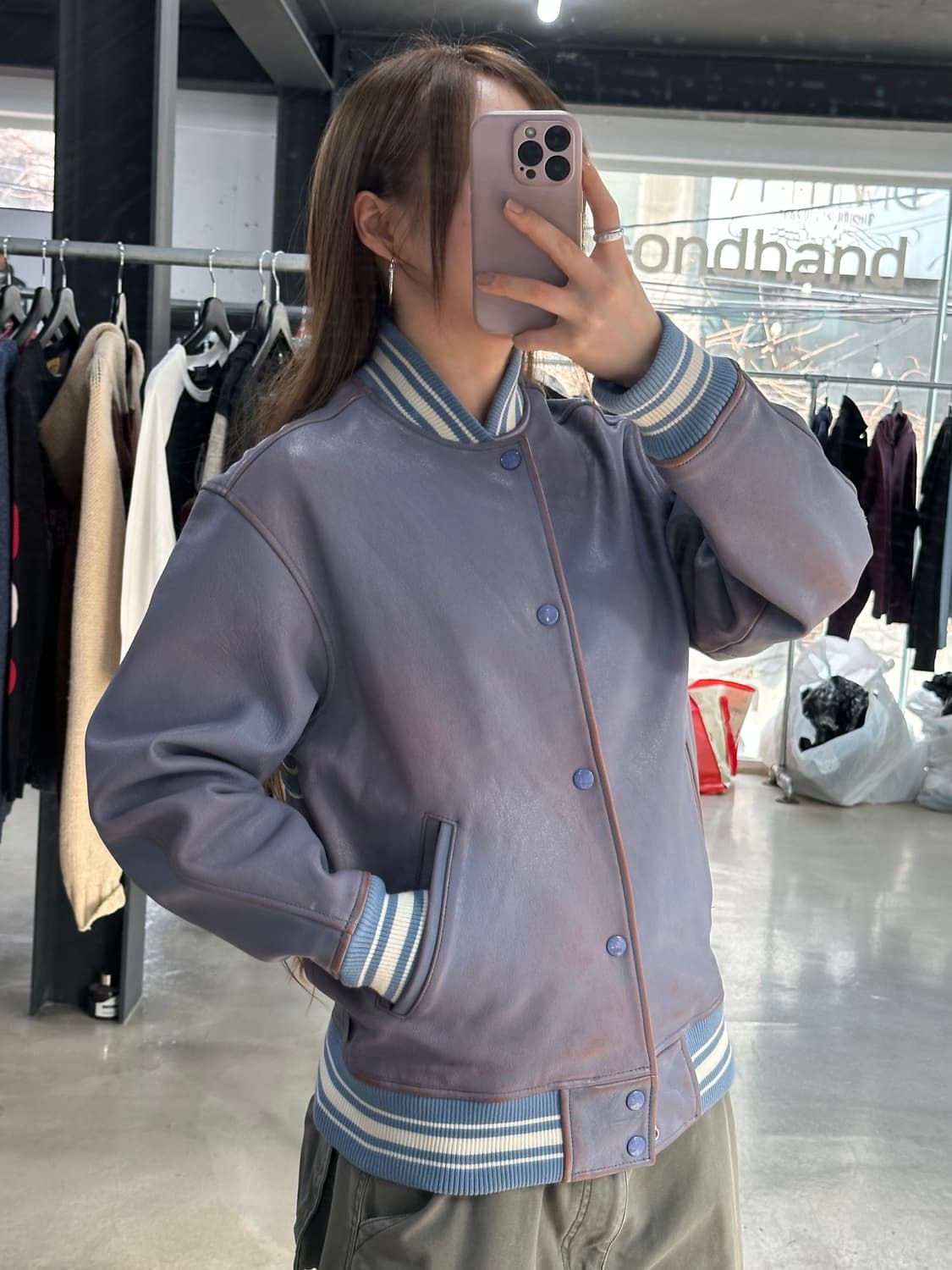 슈프림 19SS 원 레더 바시티자켓 블루 상품이미지4