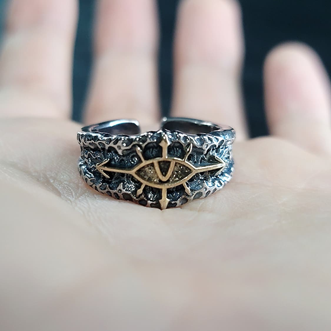 Orryx 백동 남자 엔틱 빈티지 명품 텍스처 일루미나티 눈 반지 상품이미지5