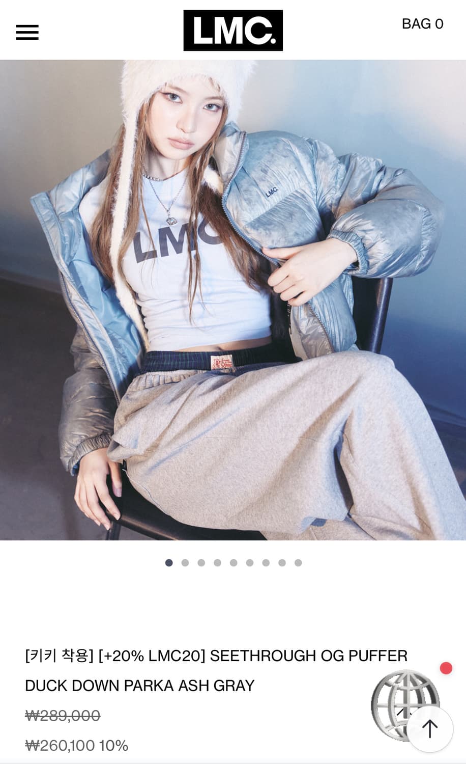 LMC X 키키 하음 씨스루 오버핏 패딩 애쉬그레이 상품이미지1