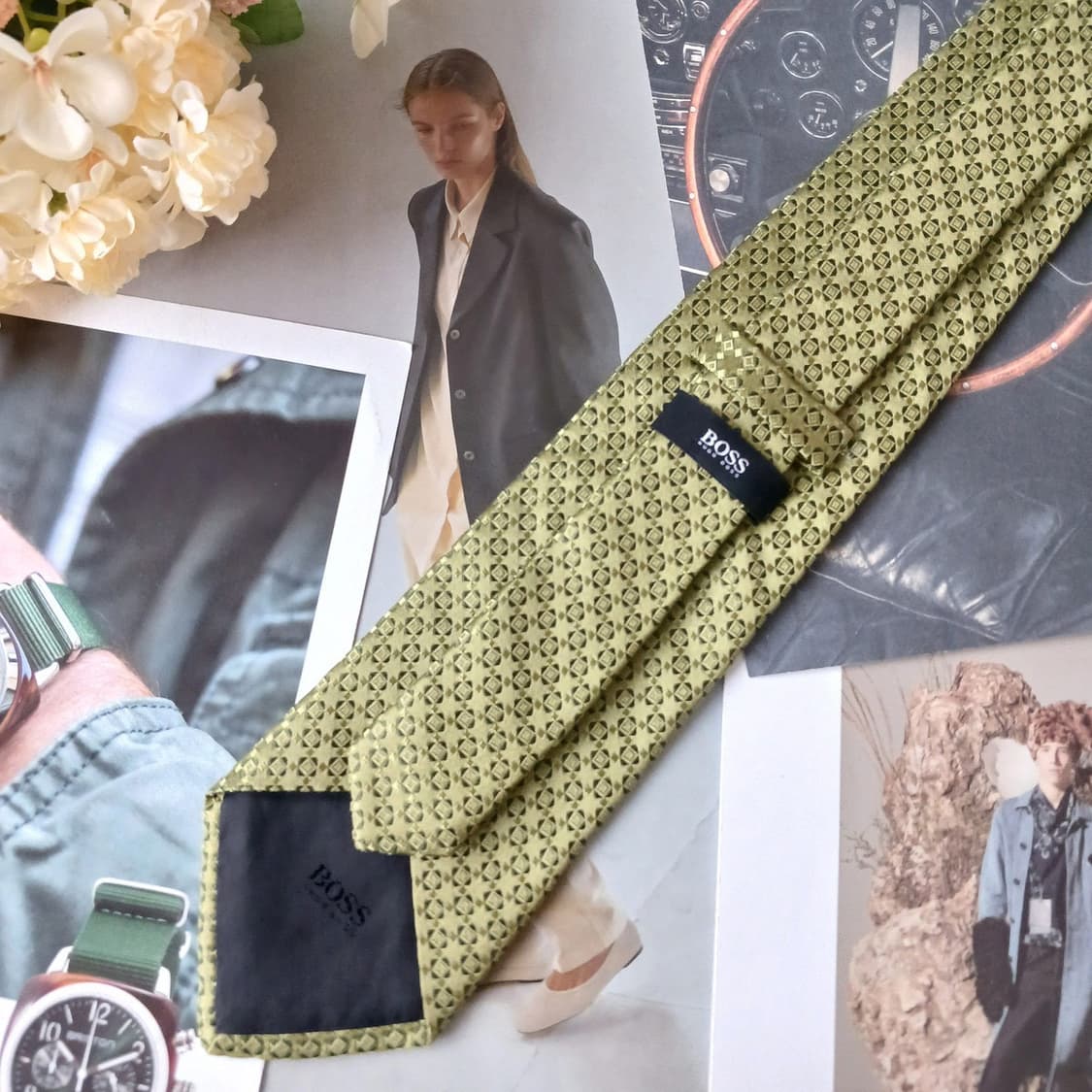 휴고보스 실크 다크그린 자카드 넥타이 9.6cm A+등급 A19387
 상품이미지6