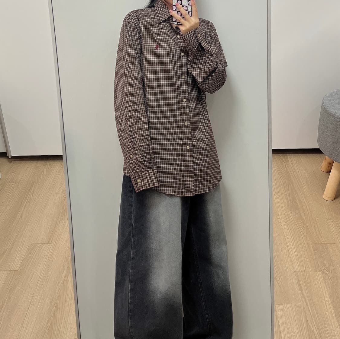 폴로 랄프로렌 버건디 자수포니 브라운 체크 셔츠 남방 상품이미지2