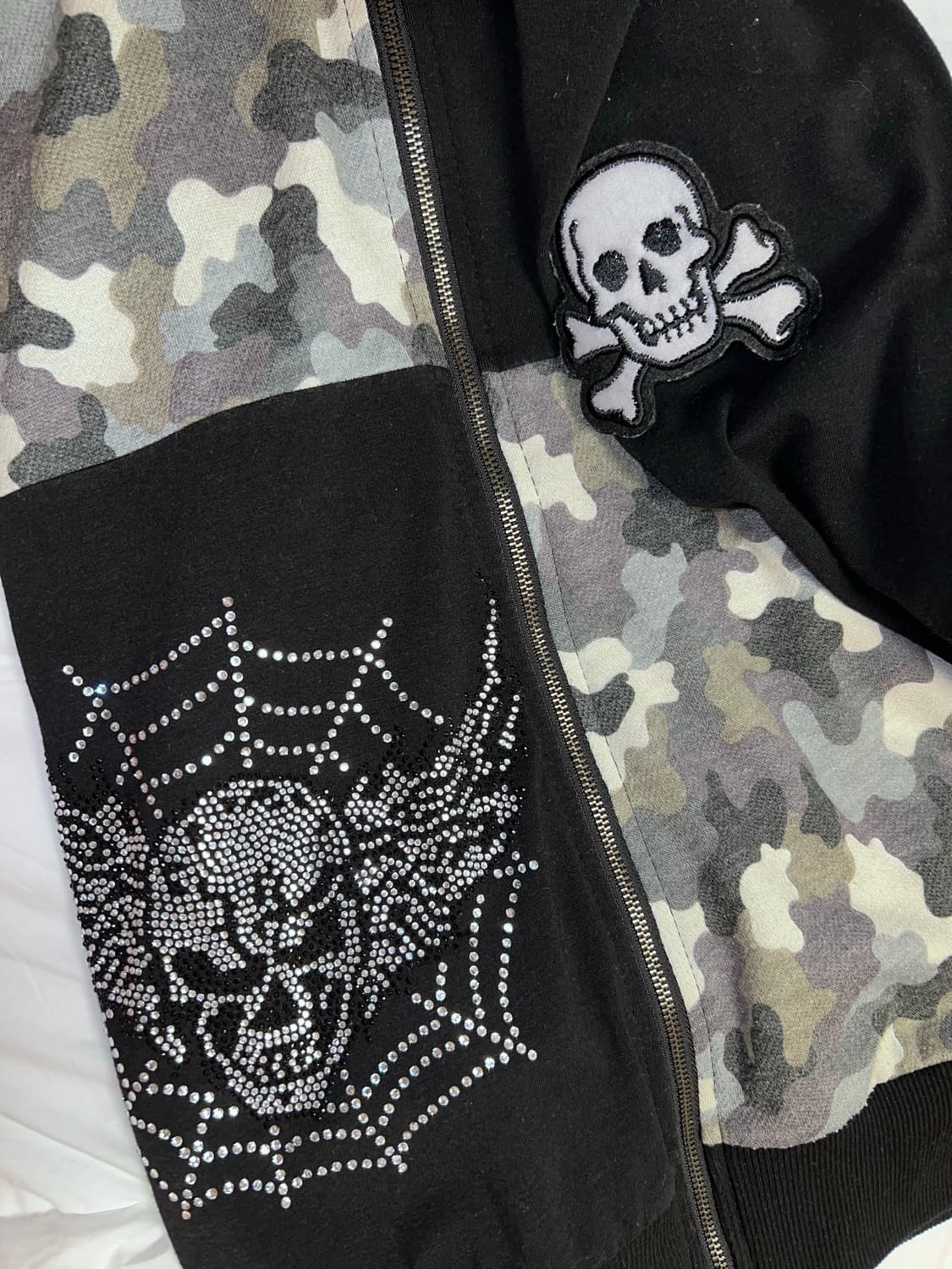 빈티지 카모 블랙 비즈 y2k 섹시 후드 집업 상품이미지4