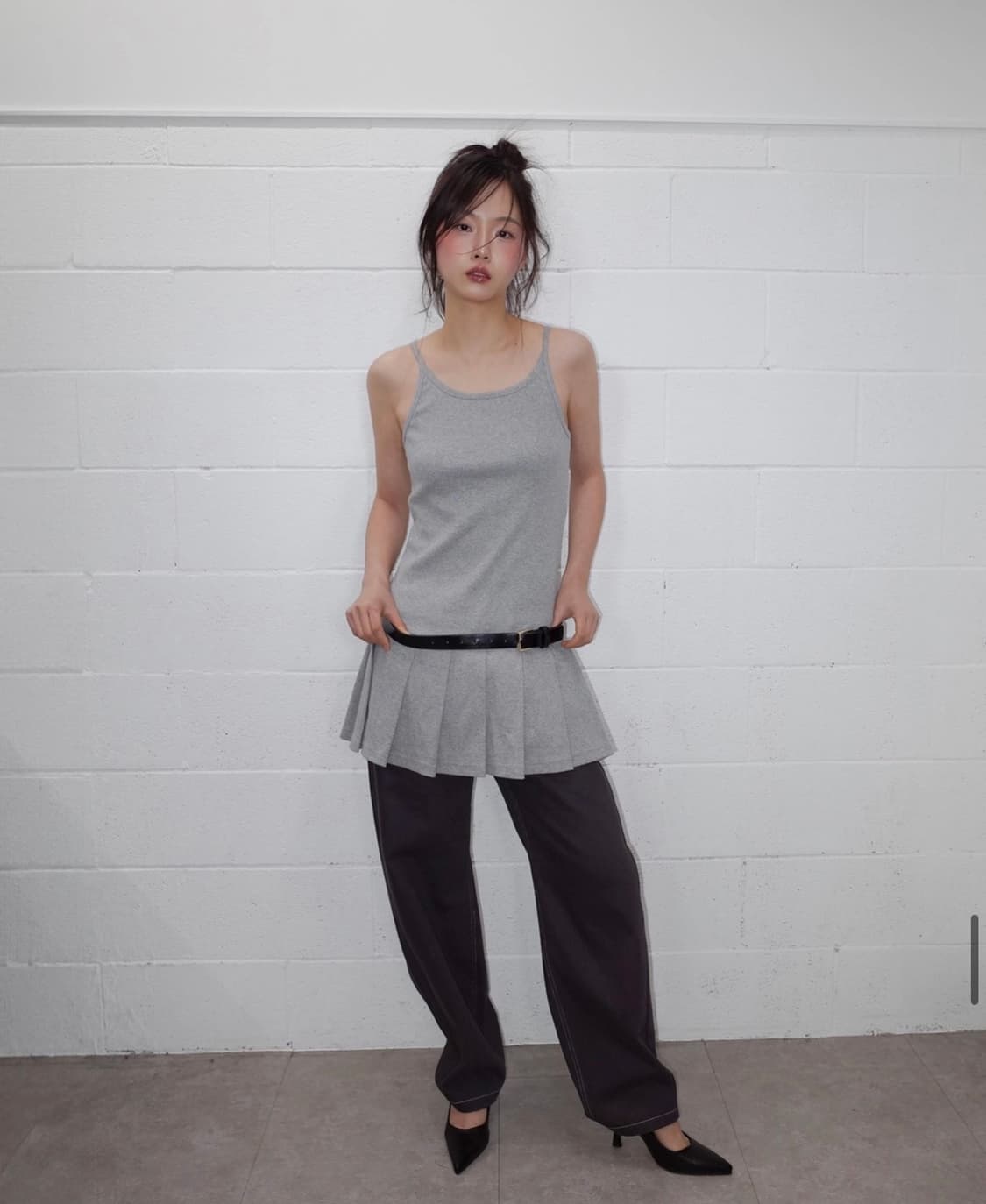 온스카 플리츠 미니 원피스 pleats mini one piece 그레이 상품이미지2