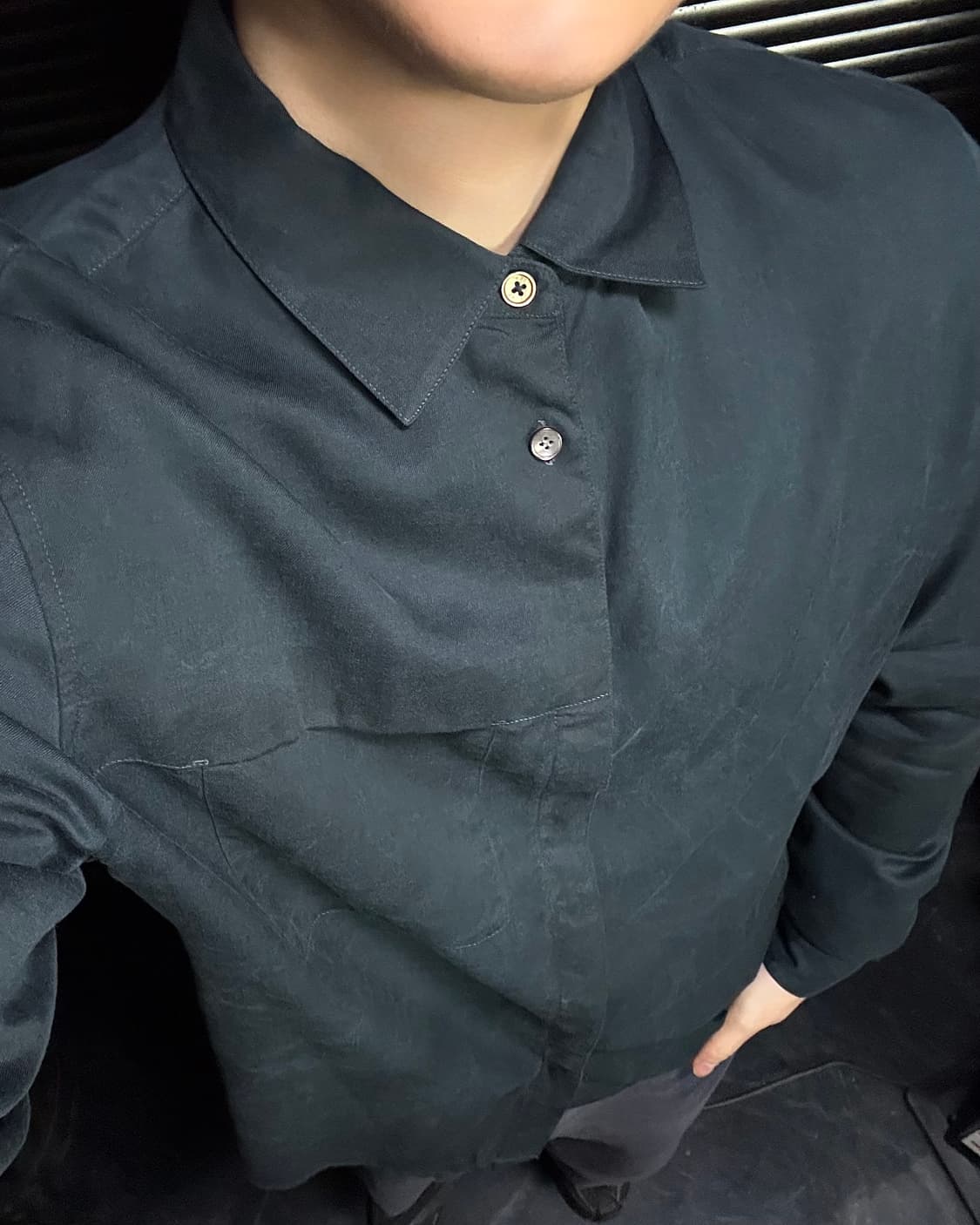 DKNY 워시드 코튼 네이비 남색 포켓 드레스 셔츠 자개 단추 100 L 상품이미지1