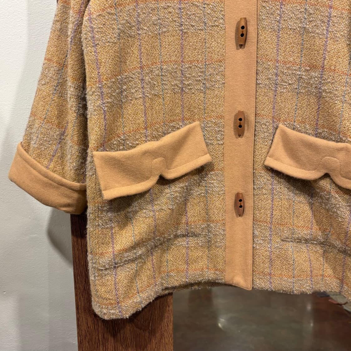 일본 빈티지 루즈핏 부클 빅 카라 체크 더플 울 자켓 투피스 셋업 상품이미지9